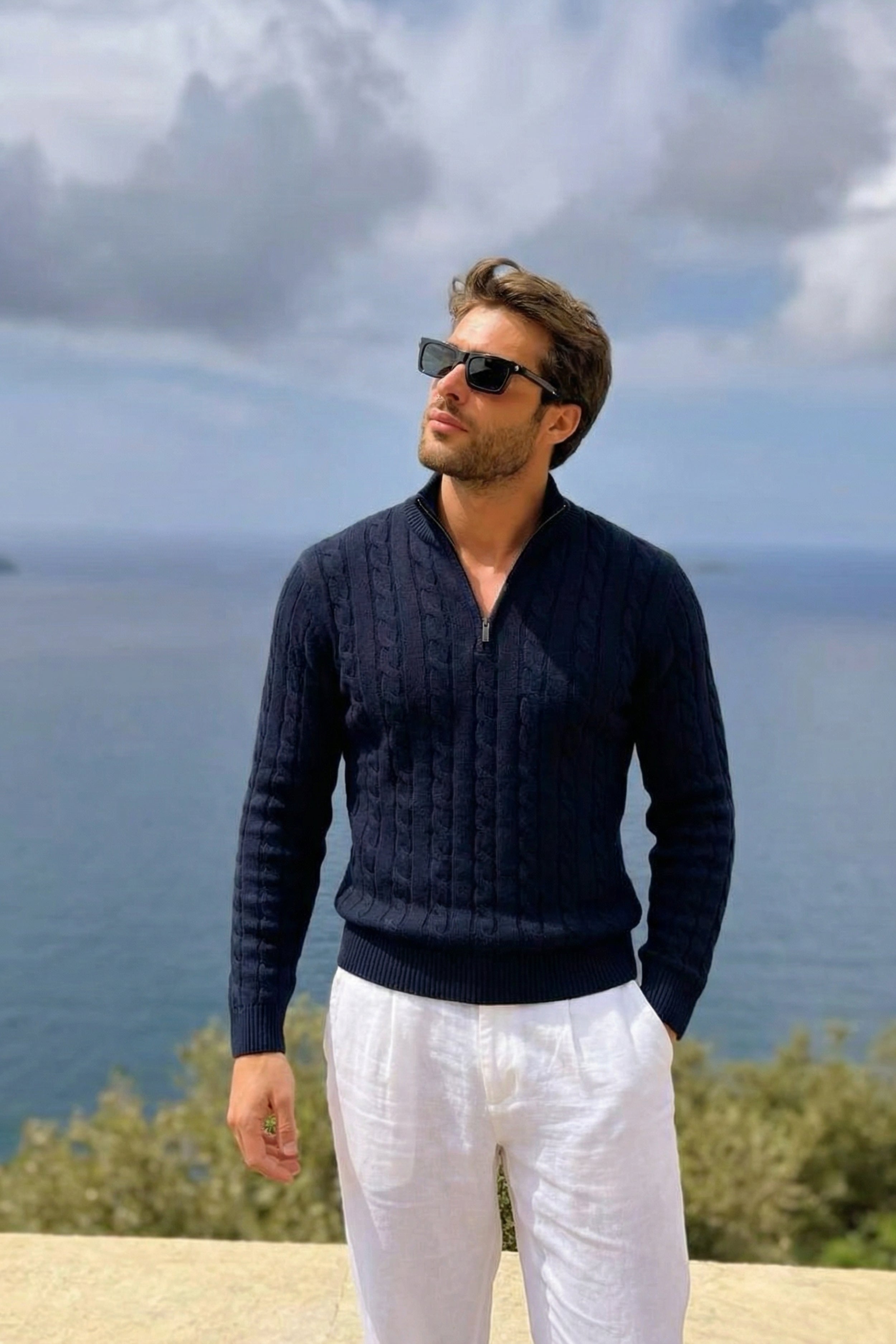 Kensington Cashmere Quarter Zip Navy