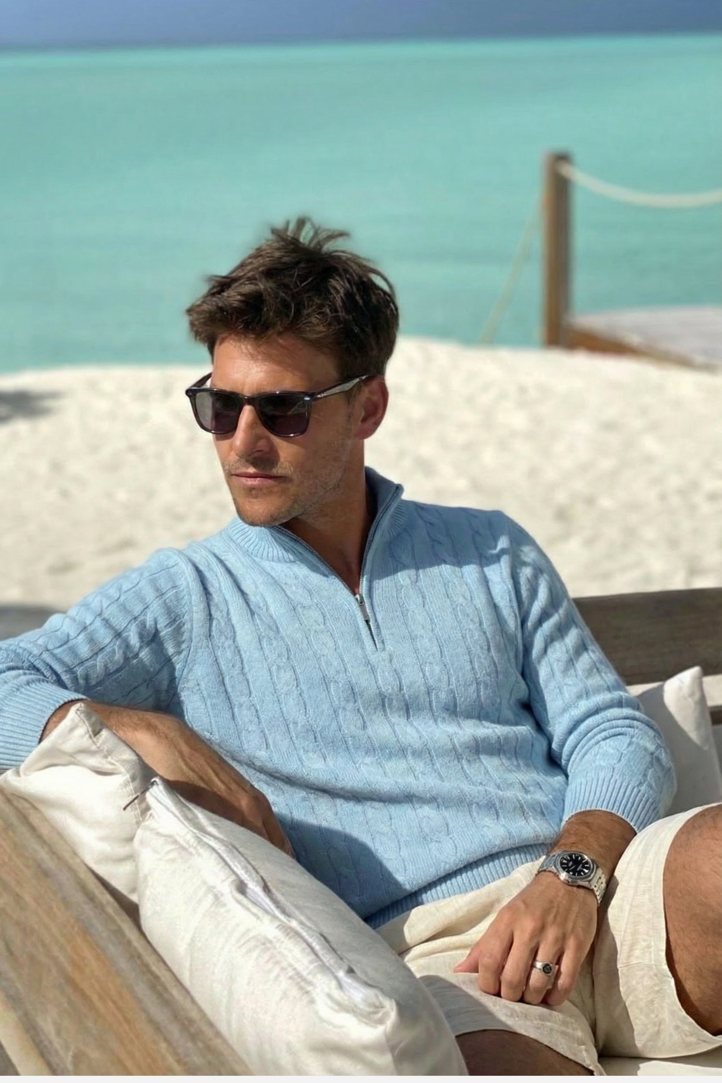 Kensington Cashmere Quarter Zip Blue