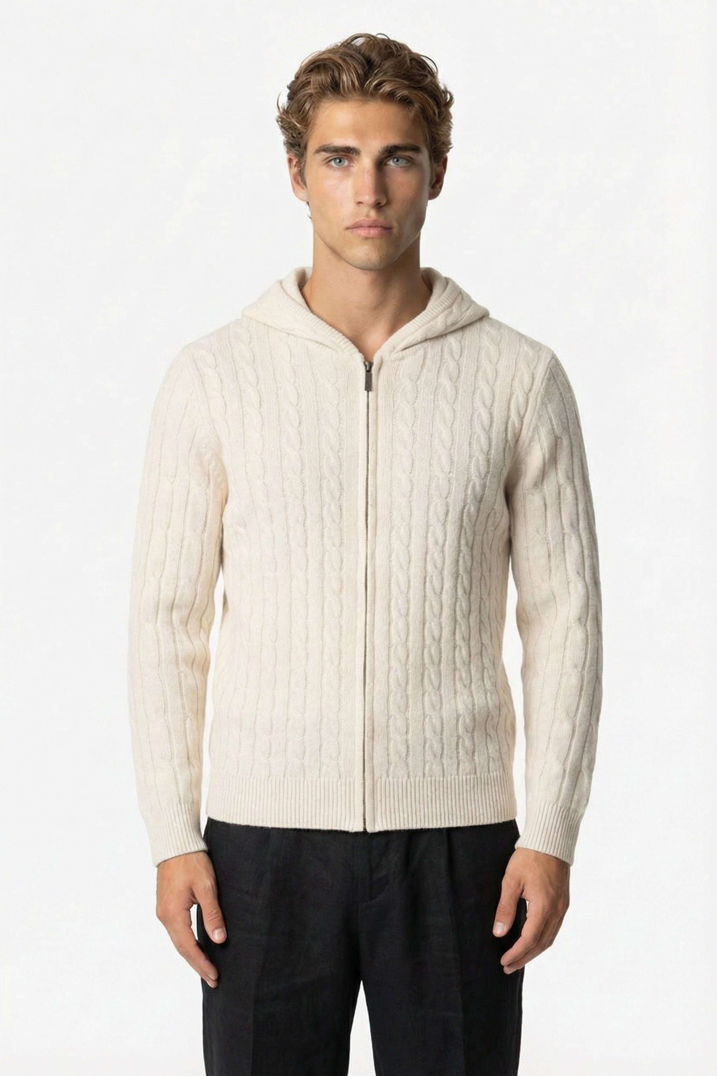 Kensington Cashmere Cable Zip Cardigan Beige