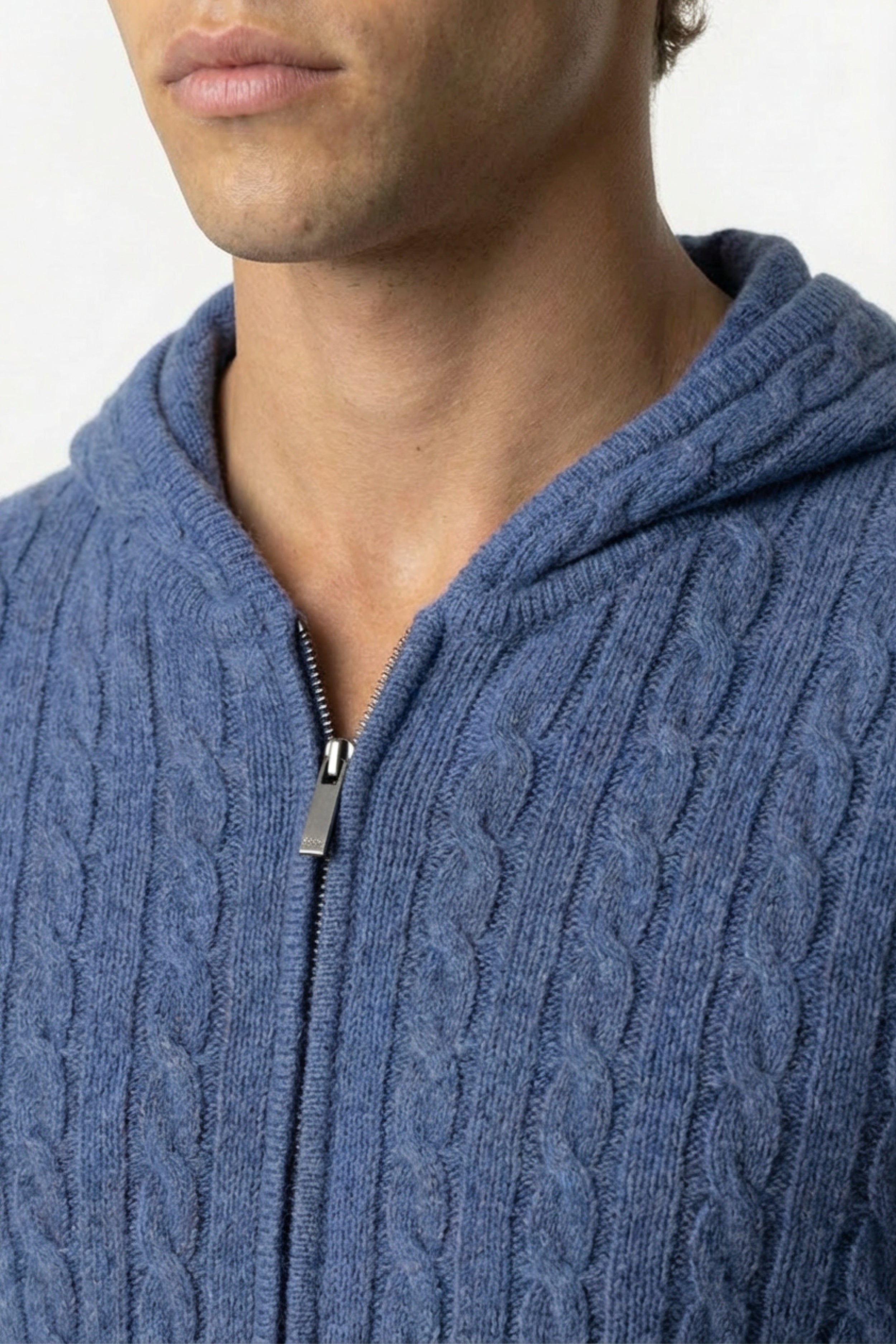 Kensington Cashmere Cable Zip Cardigan Blue