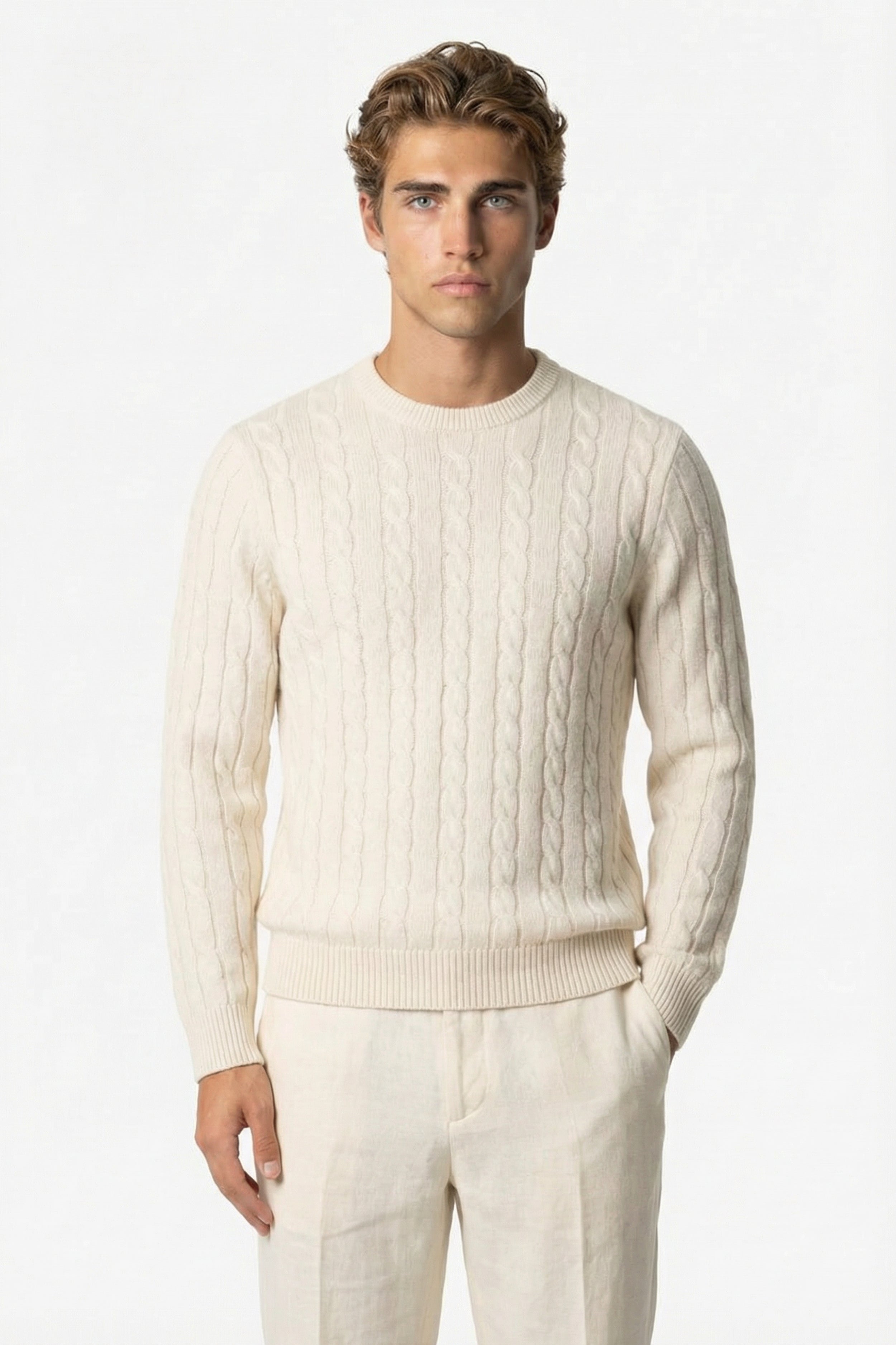 Kensington Cashmere Cable Crewneck White