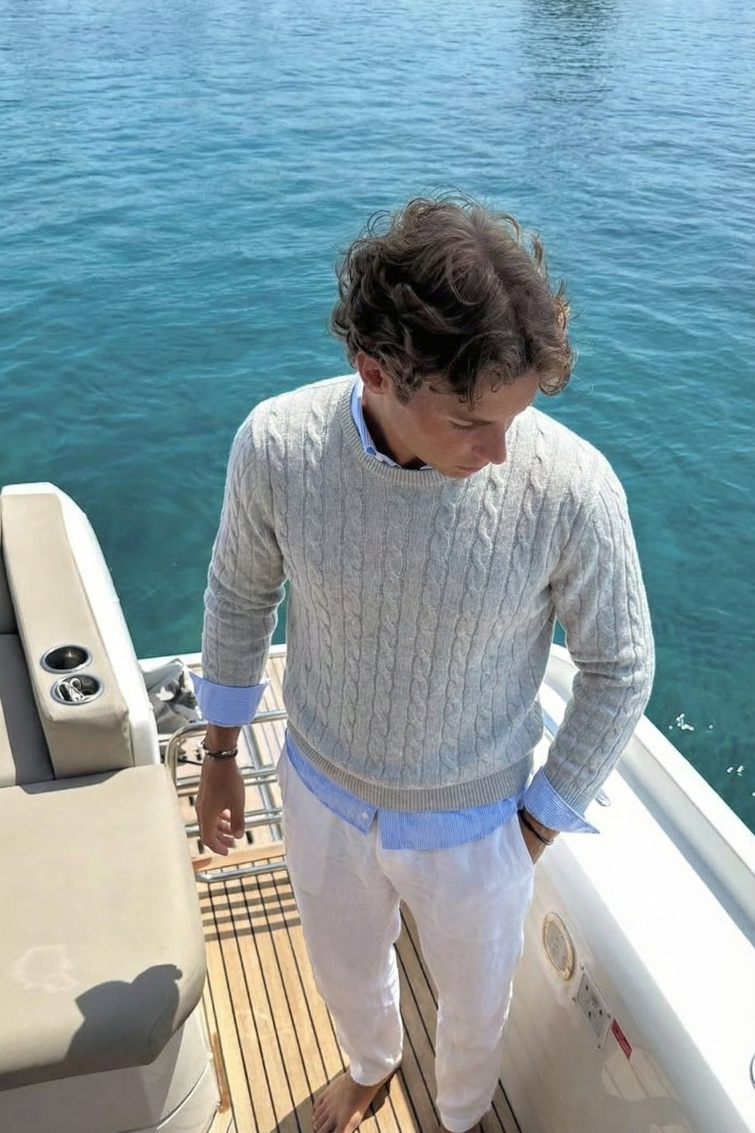 Kensington Cashmere Cable Crewneck Grey