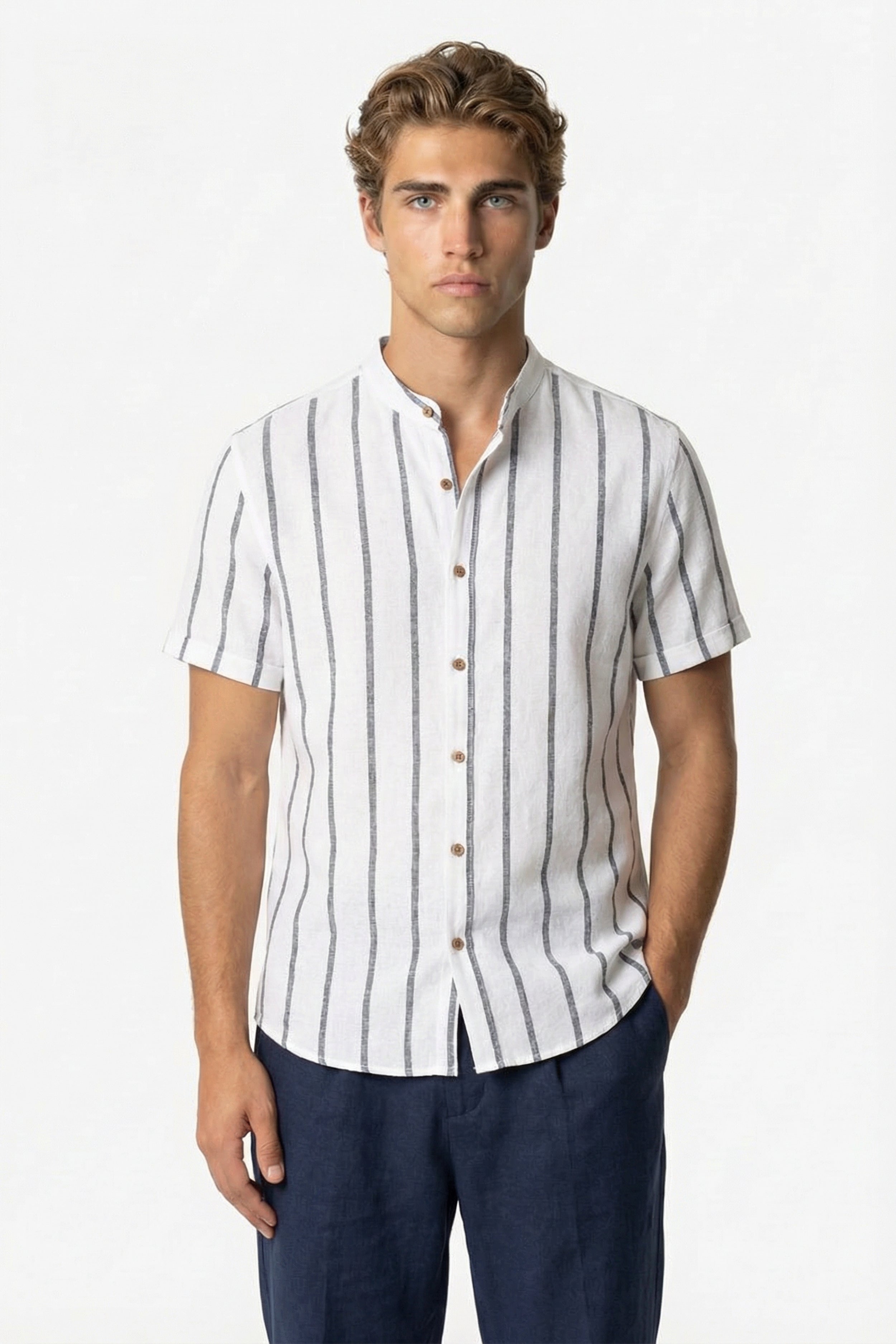 Mayfair Striped Linen Shirt White