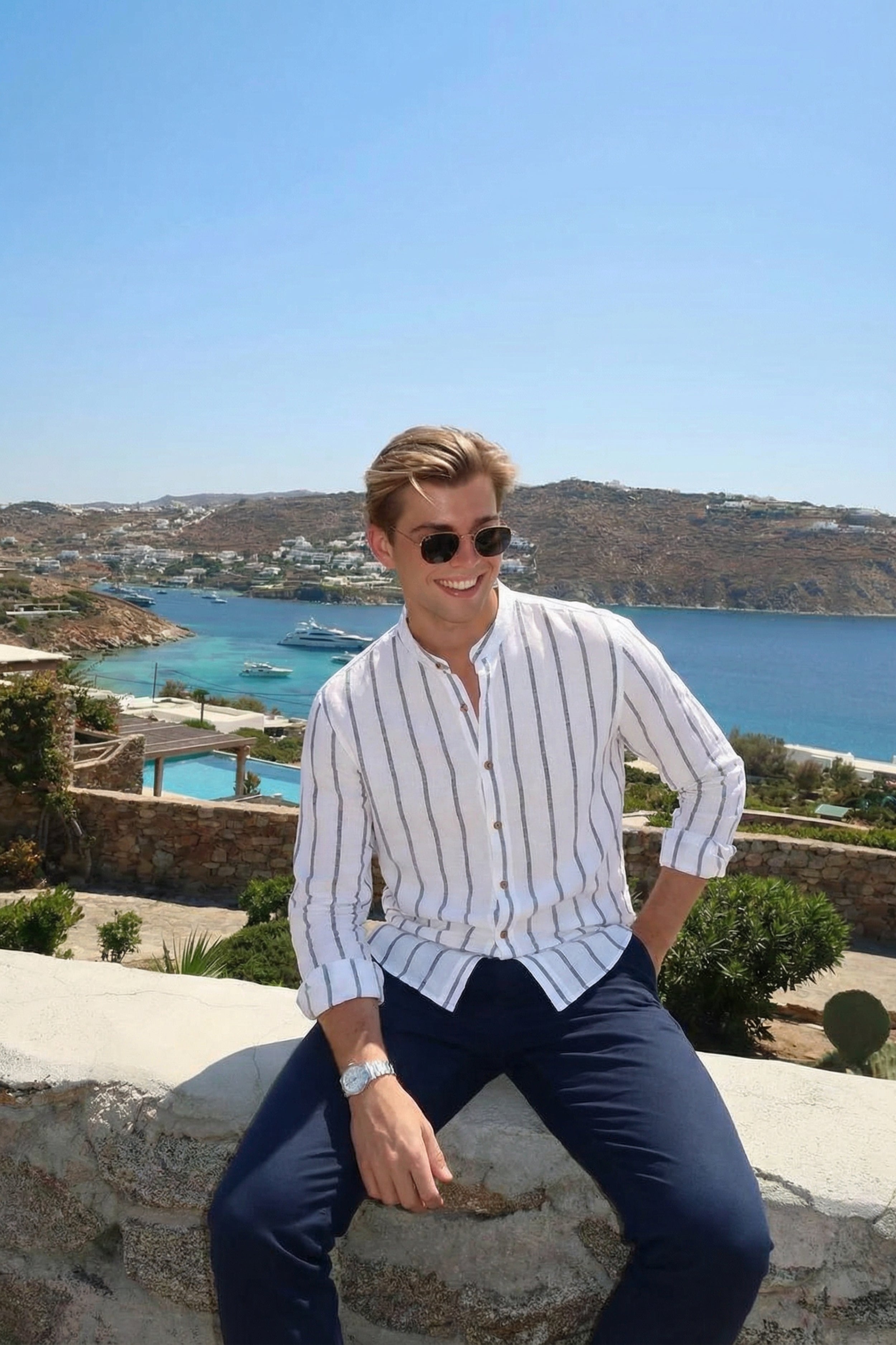 Mayfair Striped Linen Shirt White