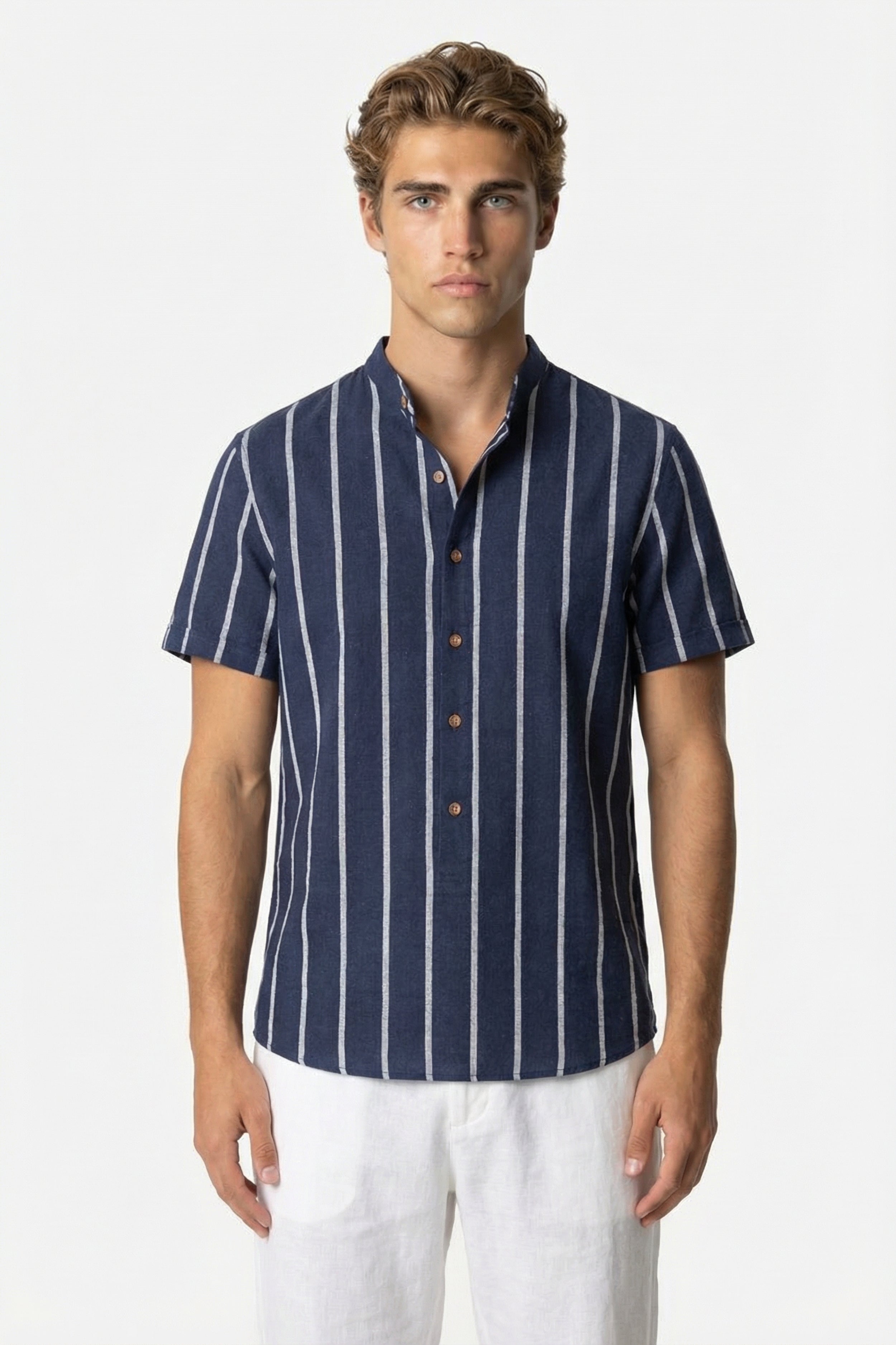 Mayfair Striped Linen Shirt Navy