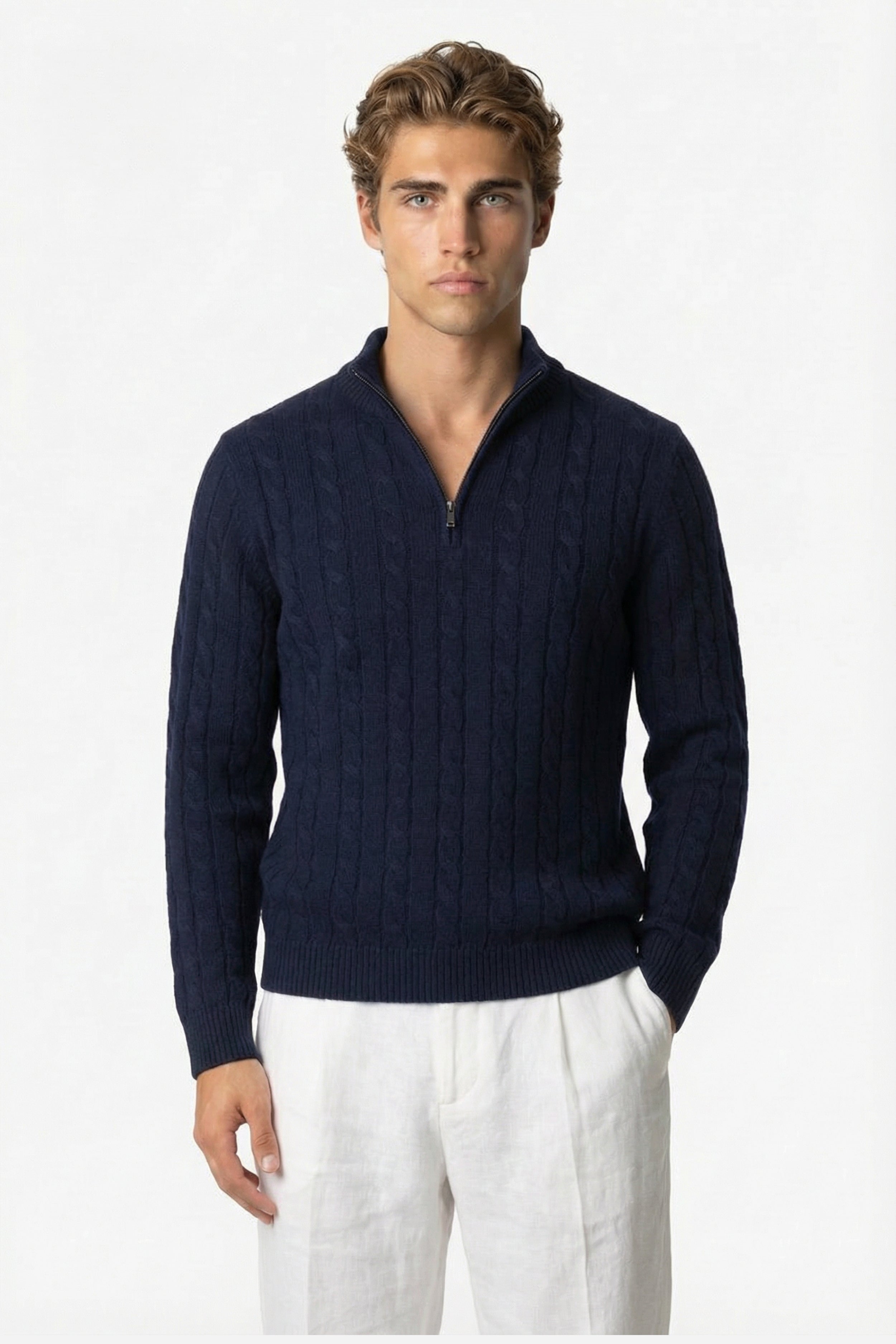 Kensington Cashmere Quarter Zip Navy