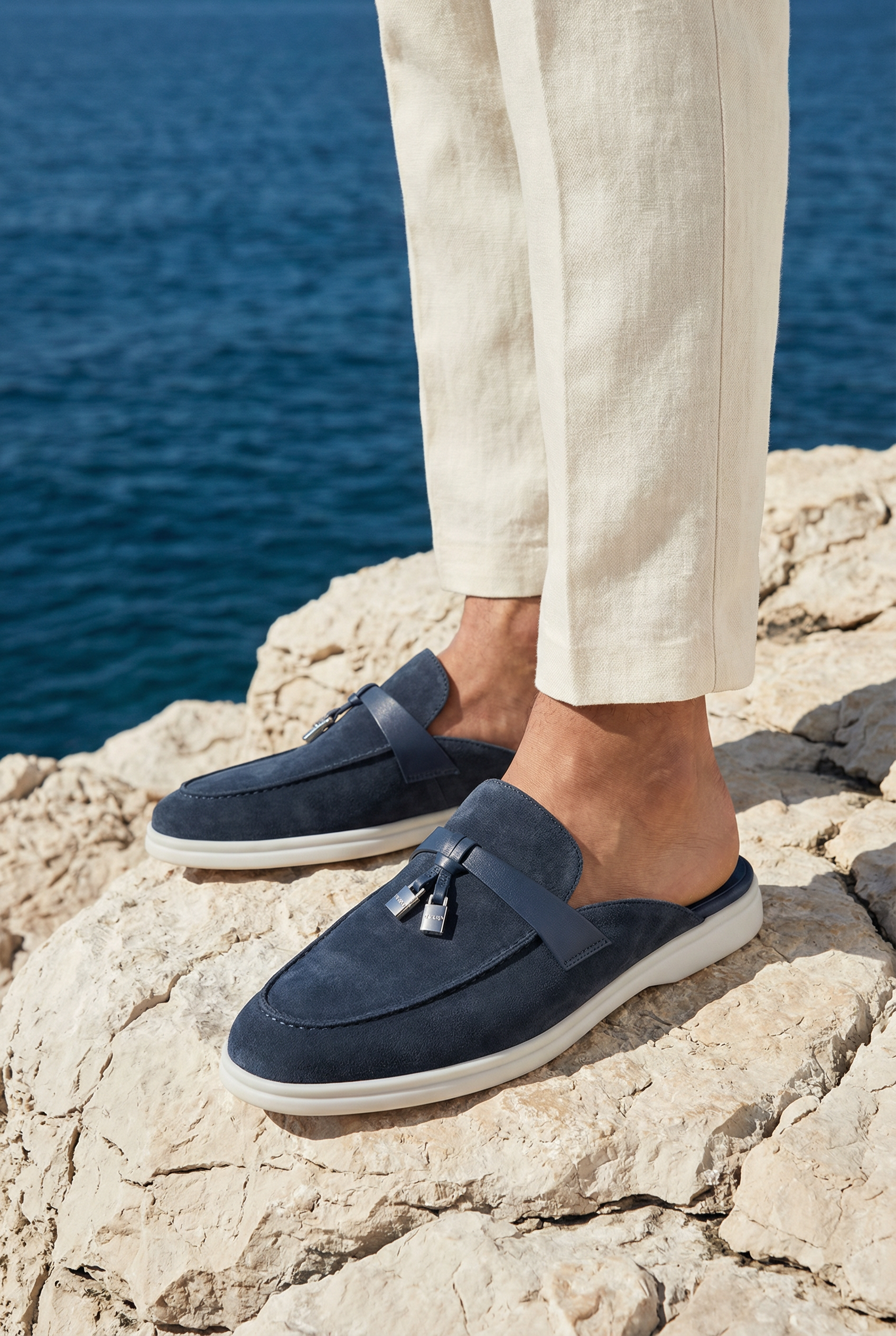 Portobello Suede Mule Steel Blue