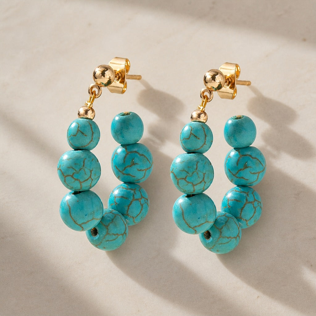 Colored Agate Bead Drop Earrings