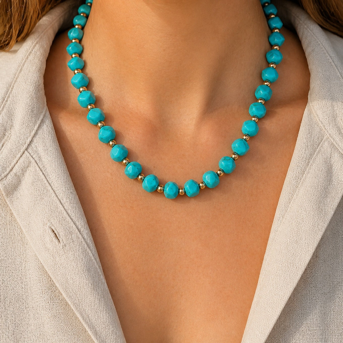 Turquoise Bead & Gold Accent Necklace