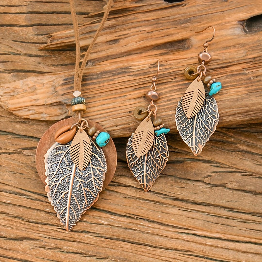 Autumn Leaf Turquoise Charm Set