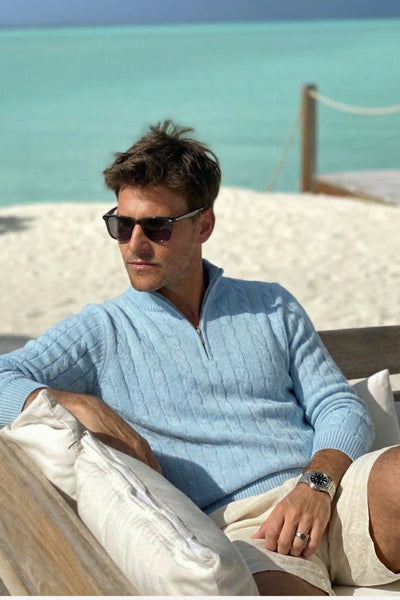 Kensington Cashmere Quarter Zip Blue