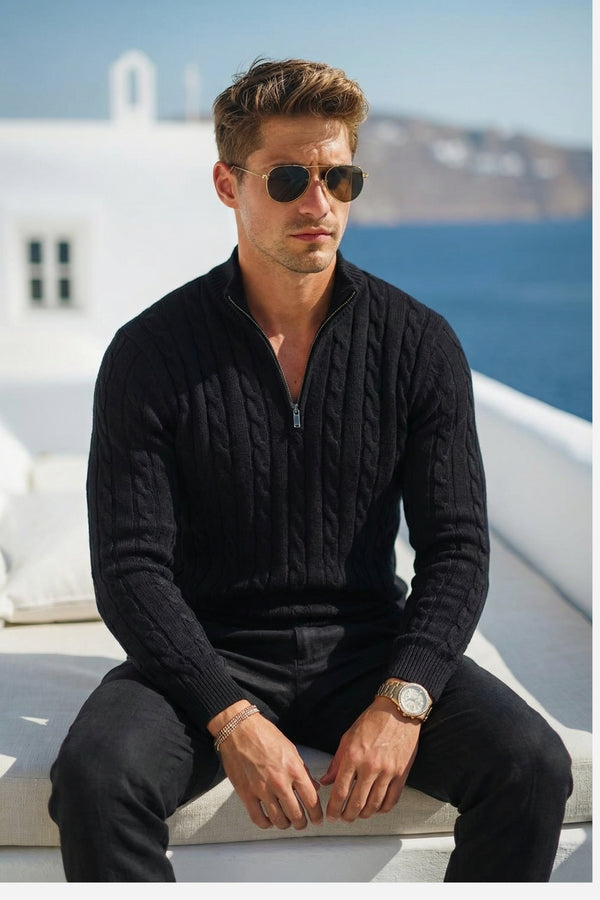 Kensington Cashmere Quarter Zip Black