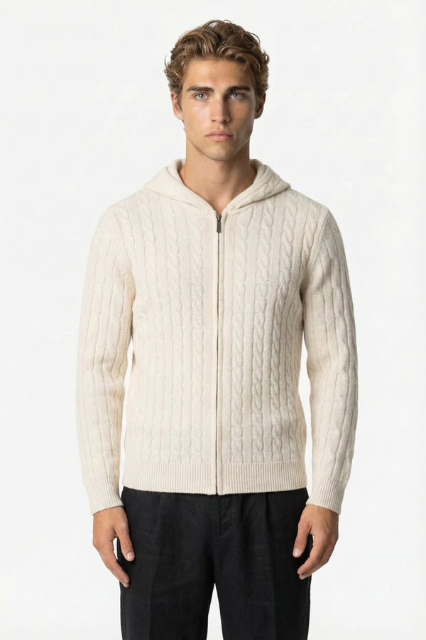 Kensington Cashmere Cable Zip Cardigan Beige