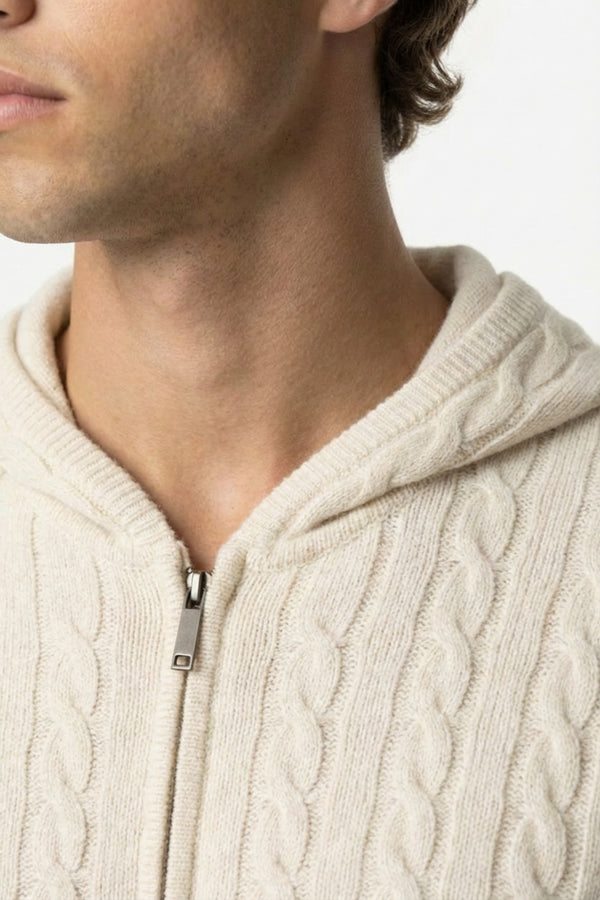 Kensington Cashmere Cable Zip Cardigan Beige