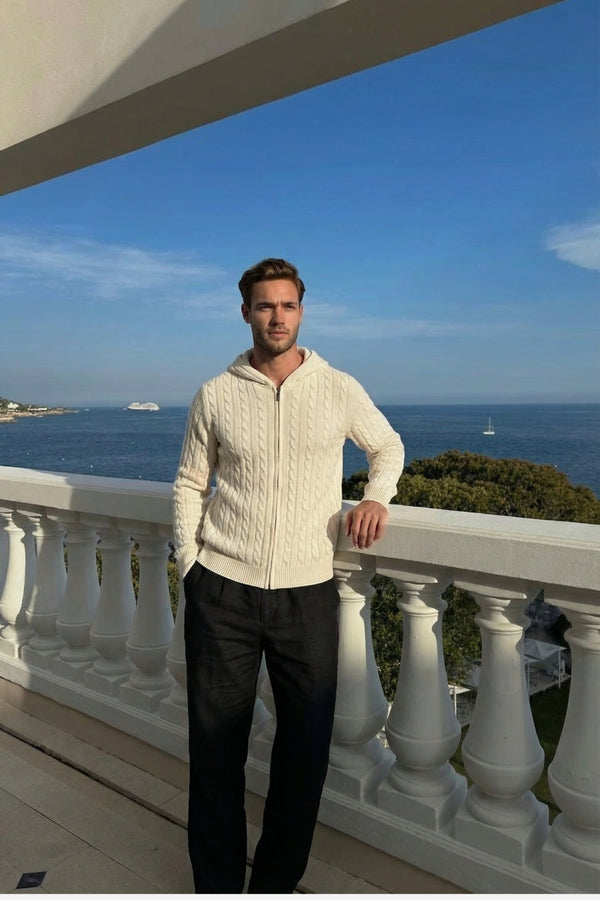 Kensington Cashmere Cable Zip Cardigan Beige