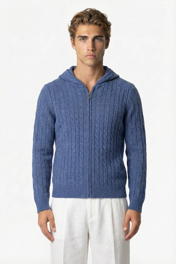 Kensington Cashmere Cable Zip Cardigan Blue