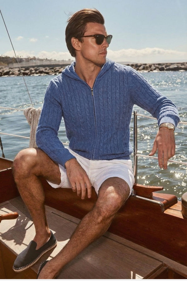 Kensington Cashmere Cable Zip Cardigan Blue