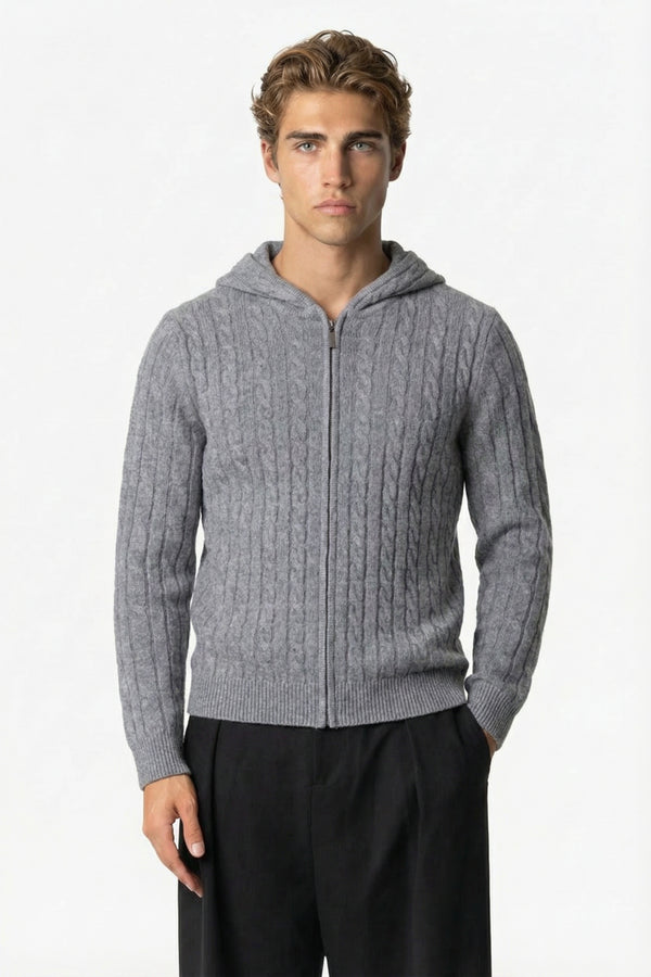 Kensington Cashmere Cable Zip Cardigan Grey