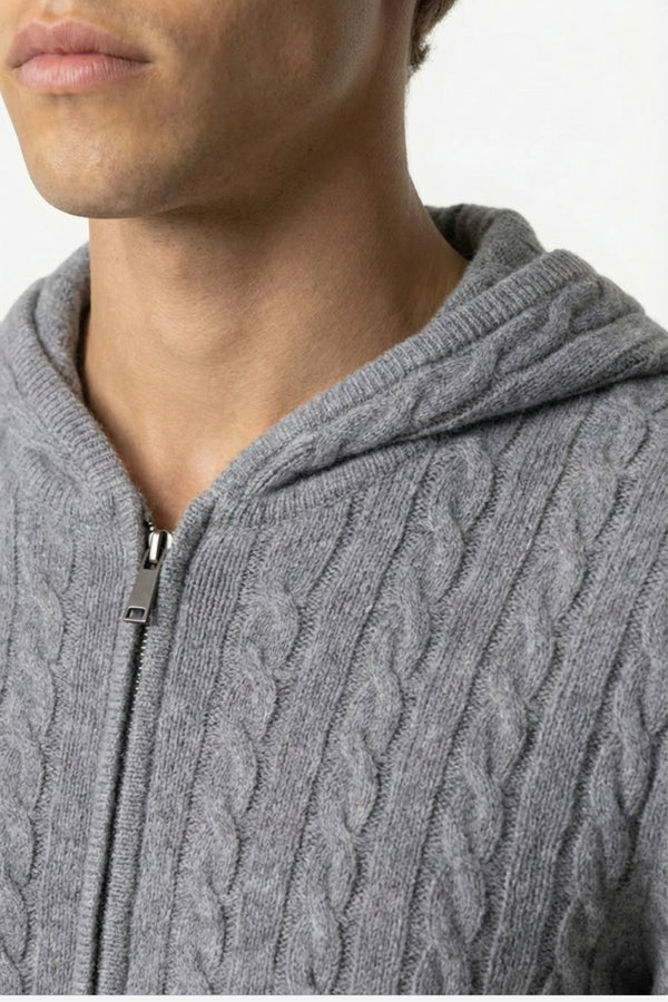 Kensington Cashmere Cable Zip Cardigan Grey