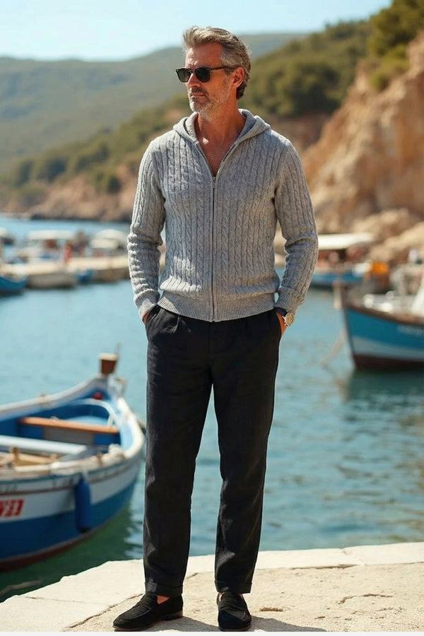 Kensington Cashmere Cable Zip Cardigan Grey