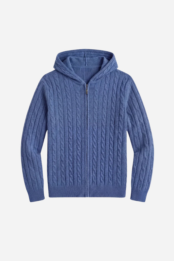 Kensington Cashmere Cable Zip Cardigan Blue