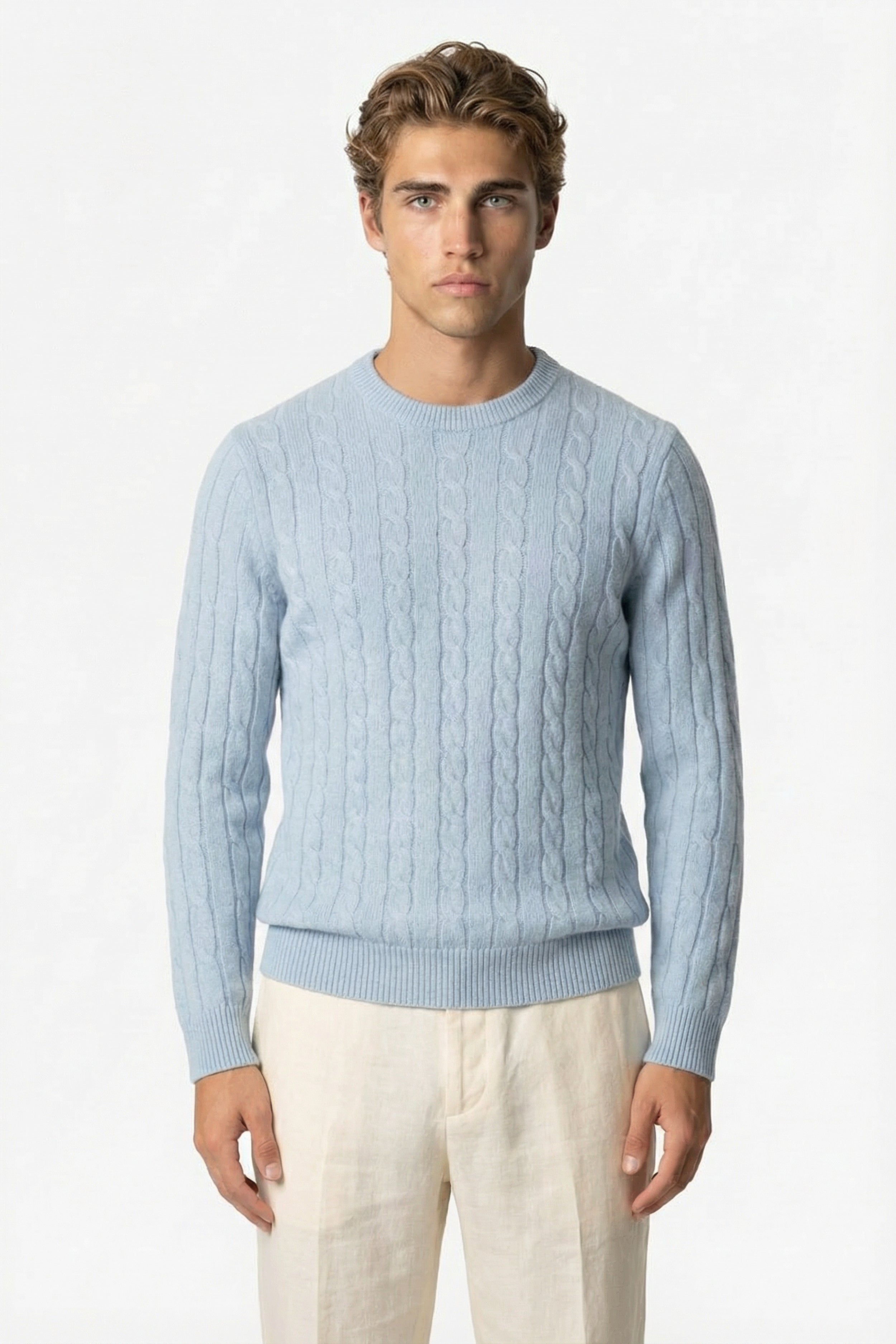 Kensington Cashmere Cable Crewneck Blue