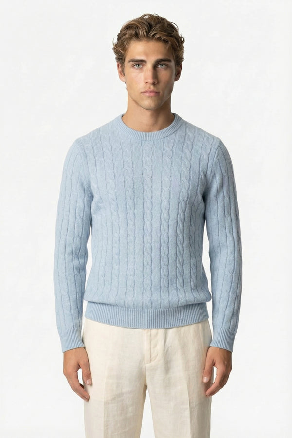 Kensington Cashmere Cable Crewneck Blue