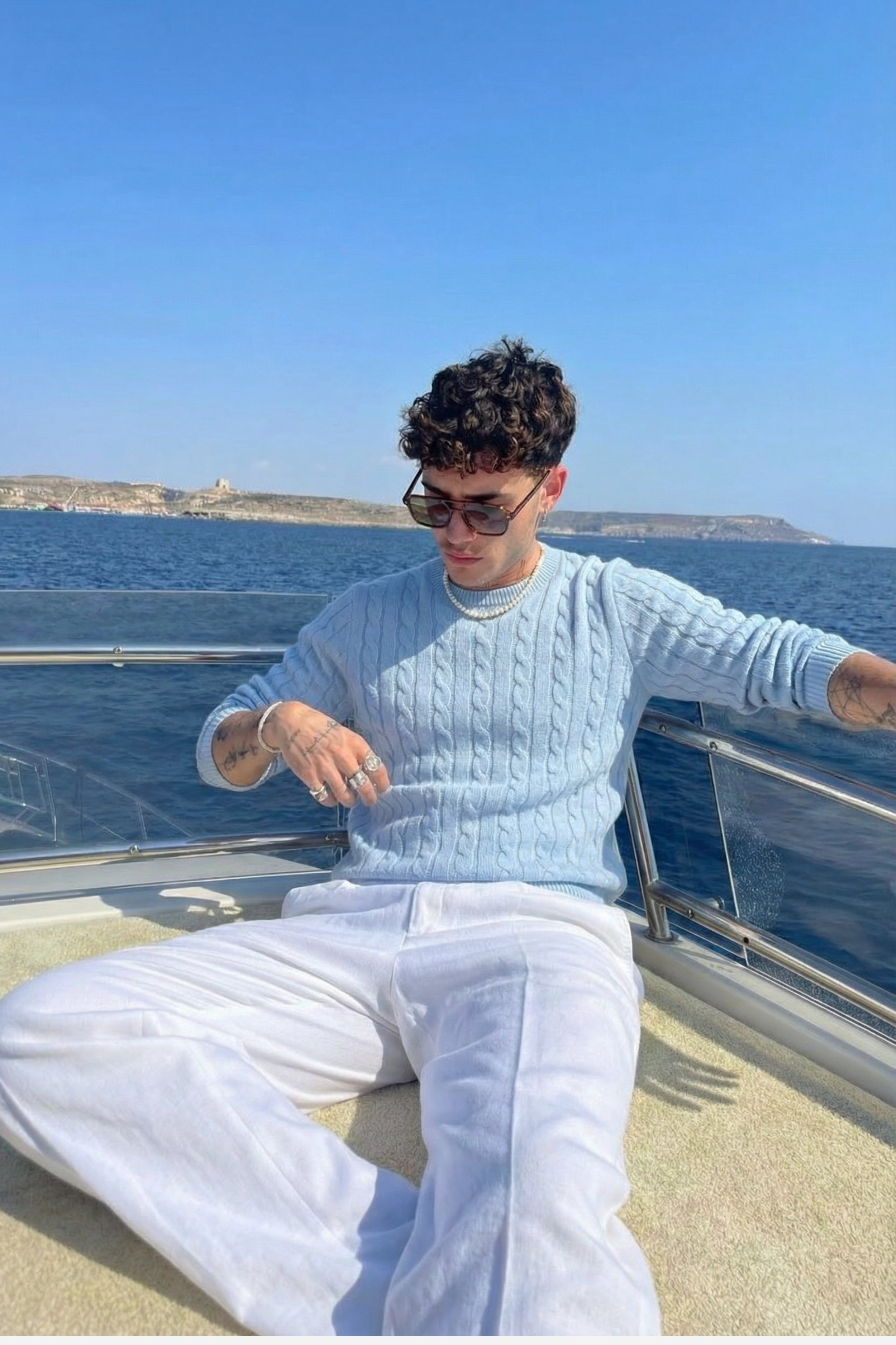 Kensington Cashmere Cable Crewneck Blue