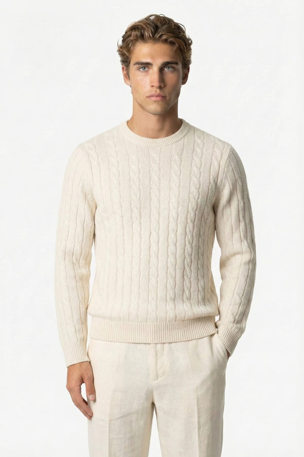 Kensington Cashmere Cable Crewneck White