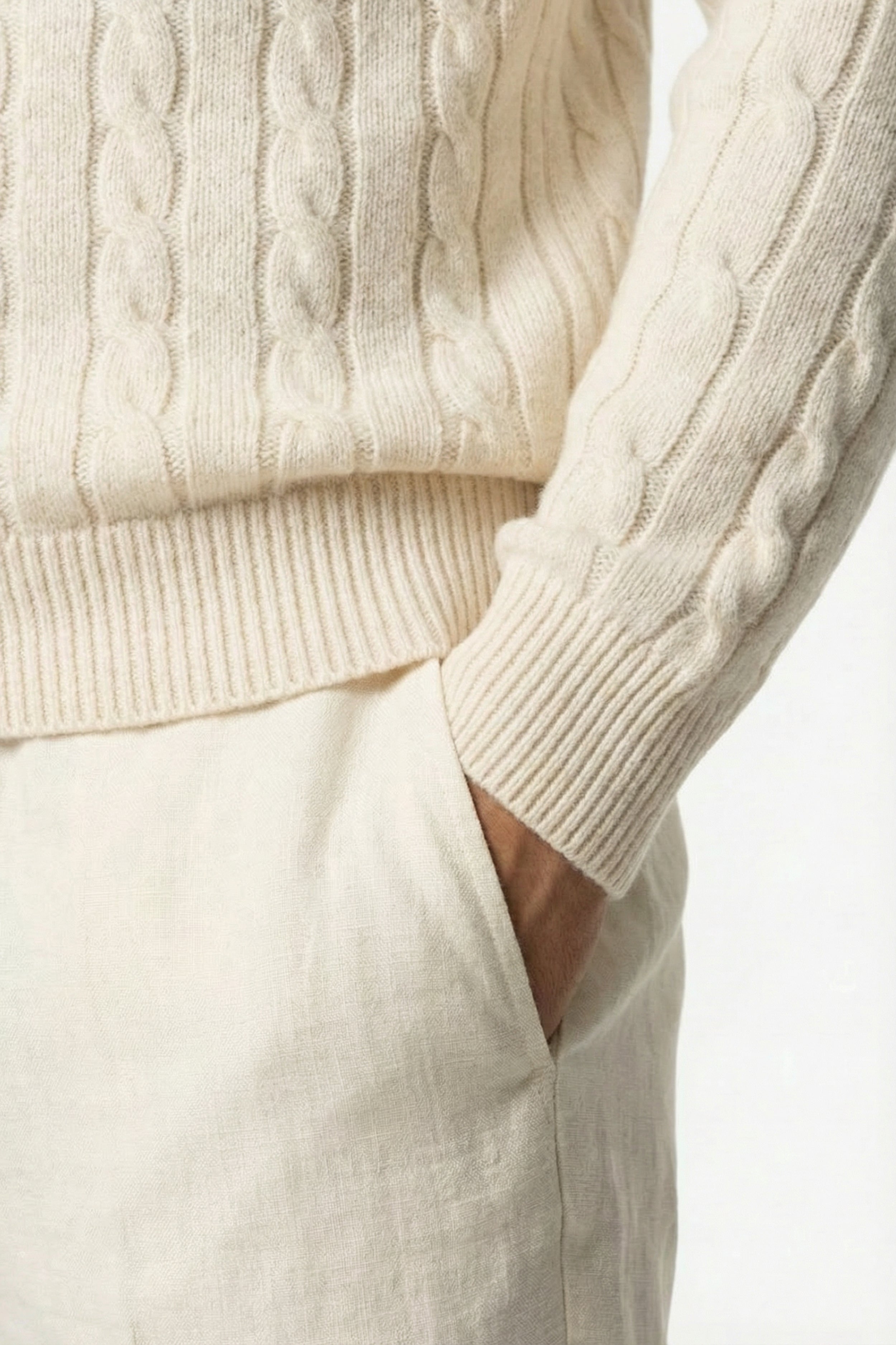 Kensington Cashmere Cable Crewneck White