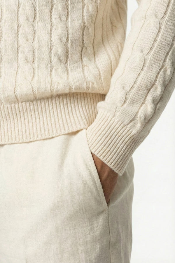 Kensington Cashmere Cable Crewneck White
