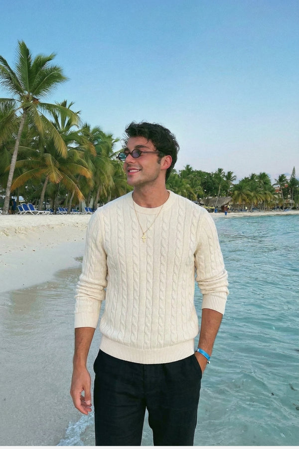 Kensington Cashmere Cable Crewneck White