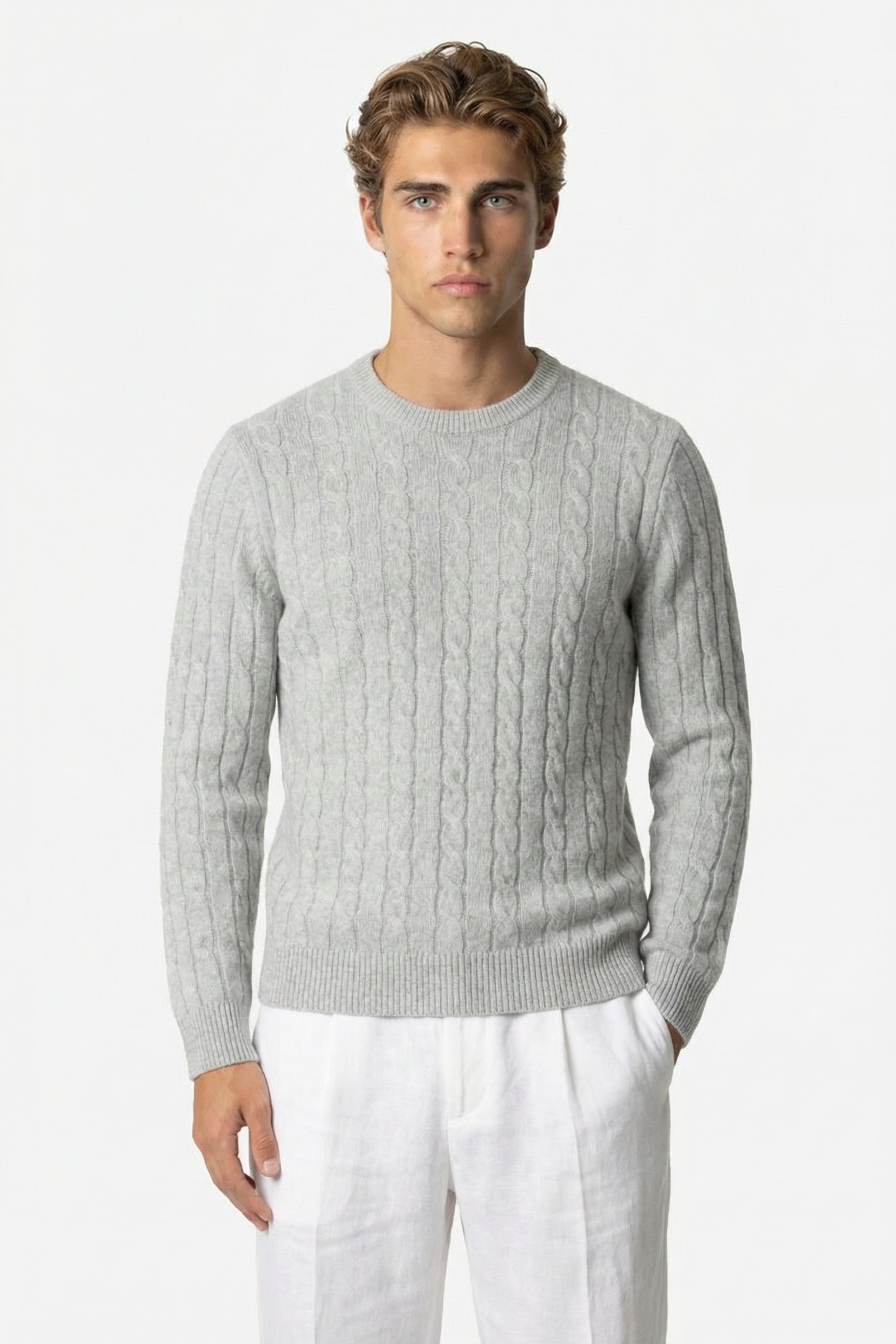 Kensington Cashmere Cable Crewneck Grey