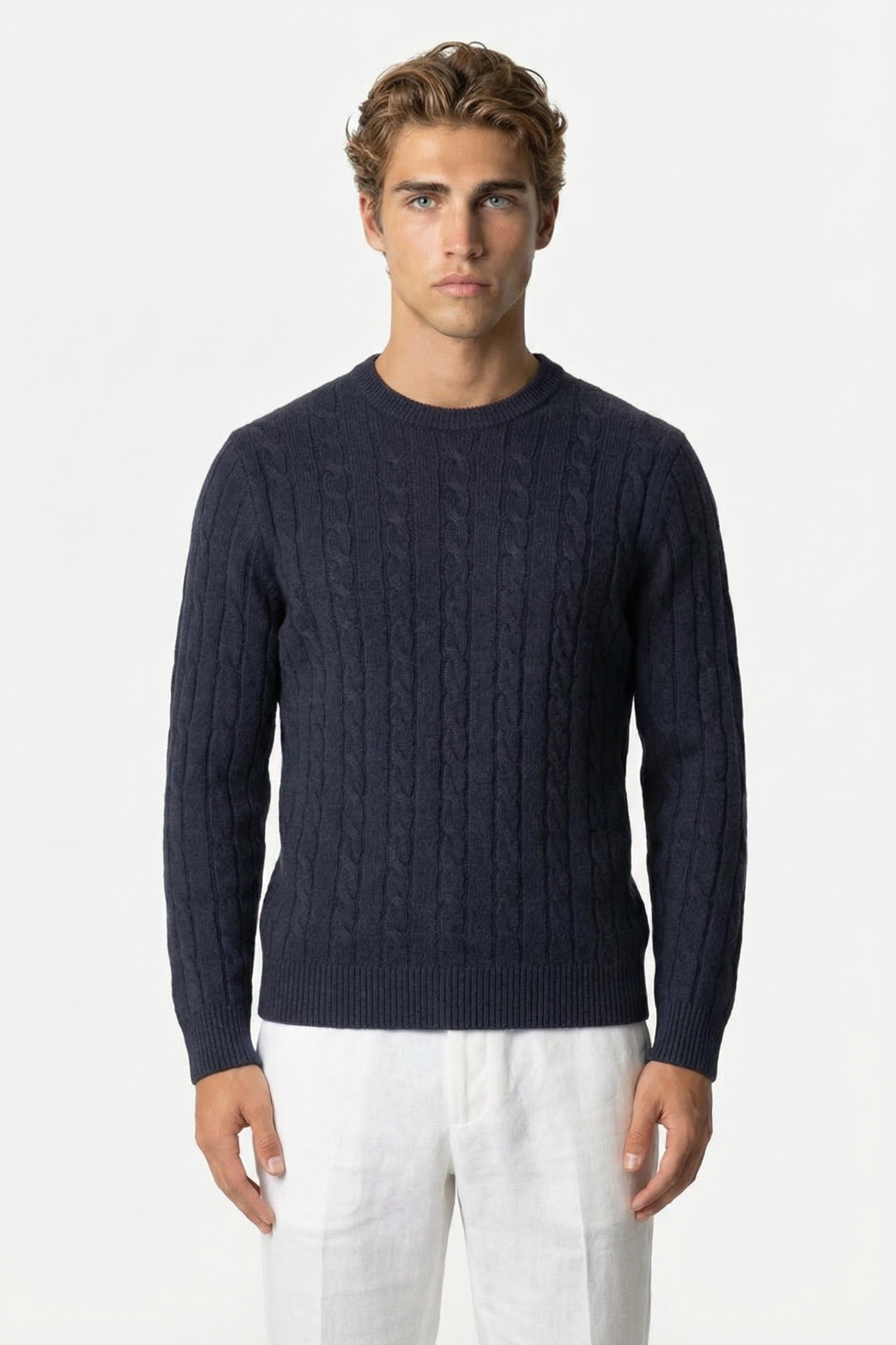 Kensington Cashmere Cable Crewneck Navy