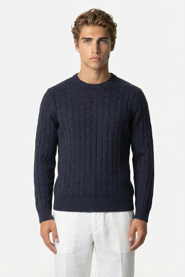 Kensington Cashmere Cable Crewneck Navy