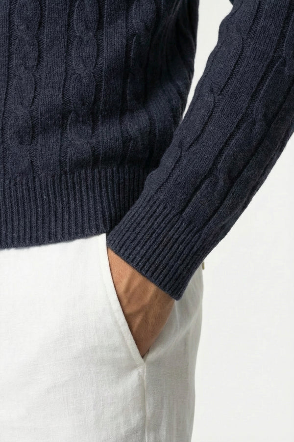 Kensington Cashmere Cable Crewneck Navy
