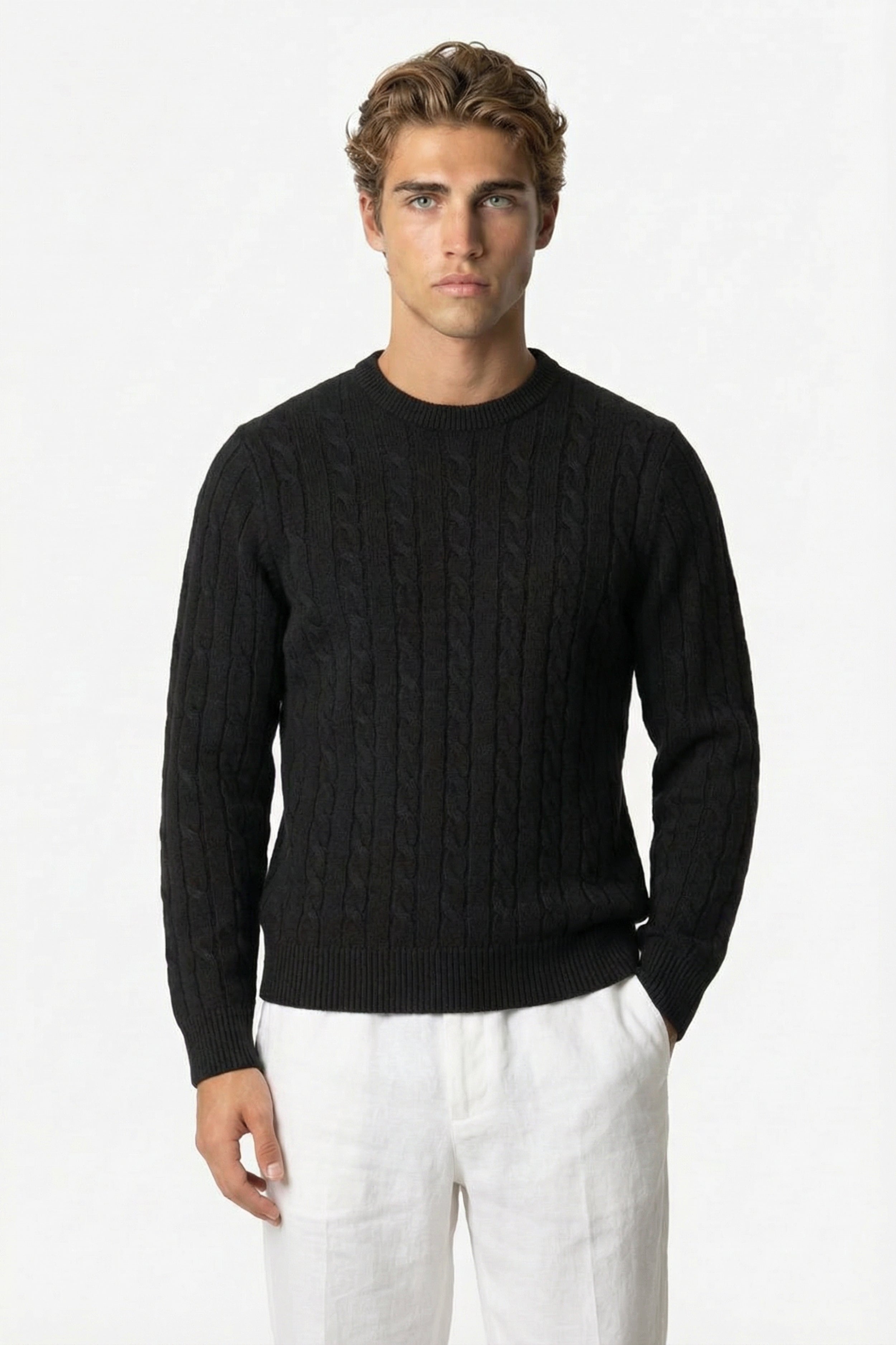 Kensington Cashmere Cable Crewneck Black