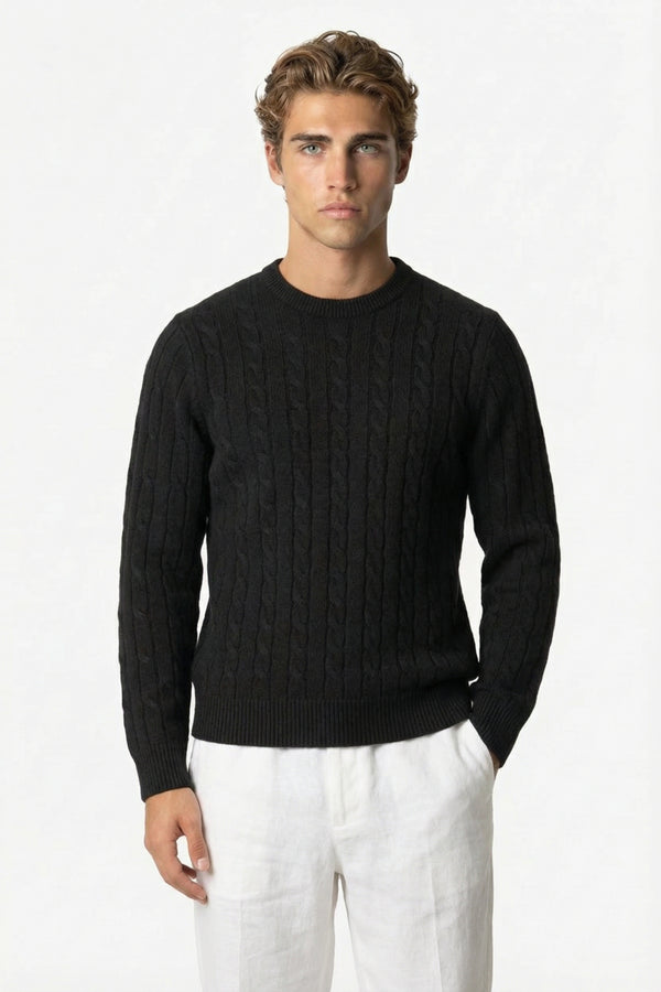 Kensington Cashmere Cable Crewneck Black
