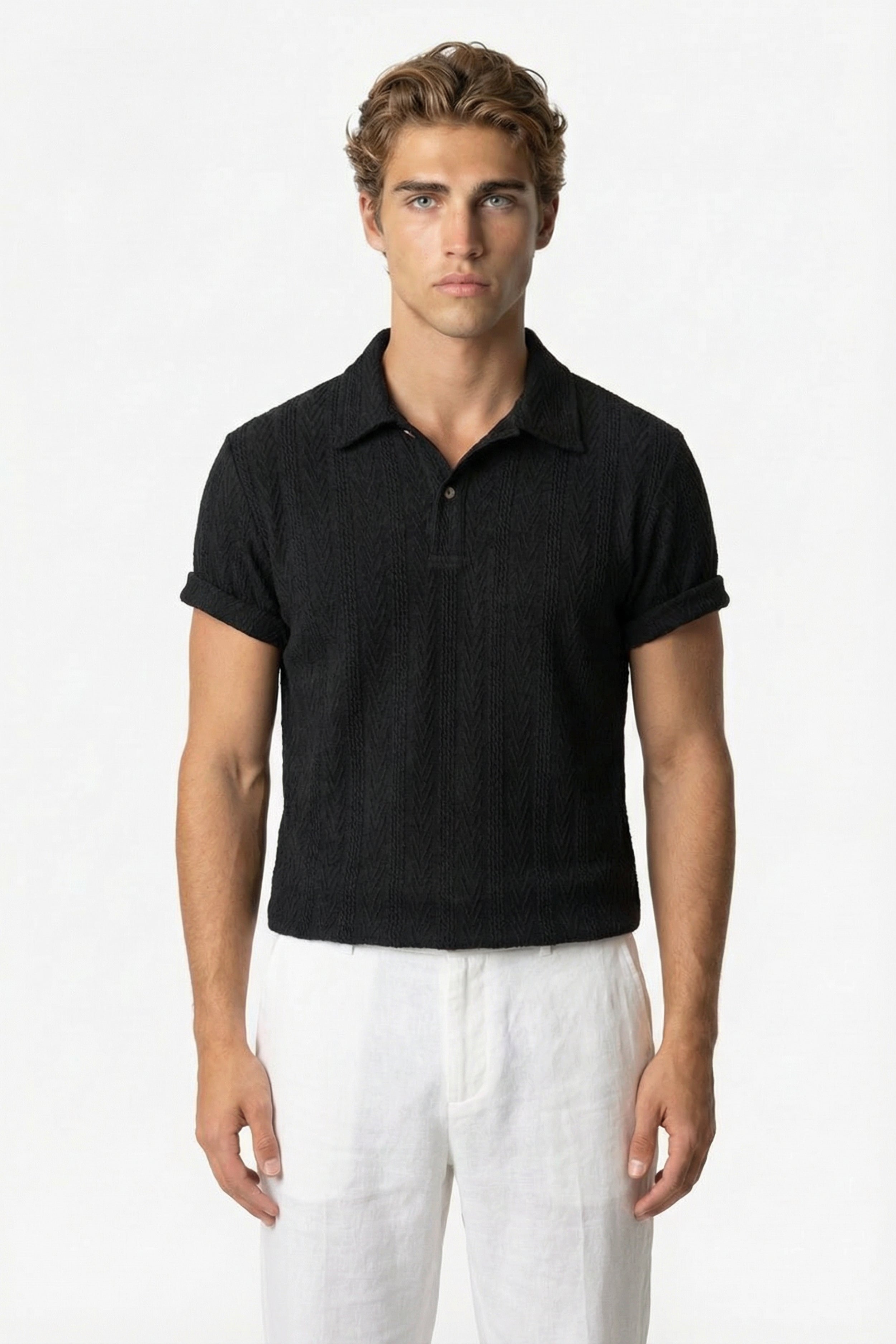 Huxley Textured Polo Black