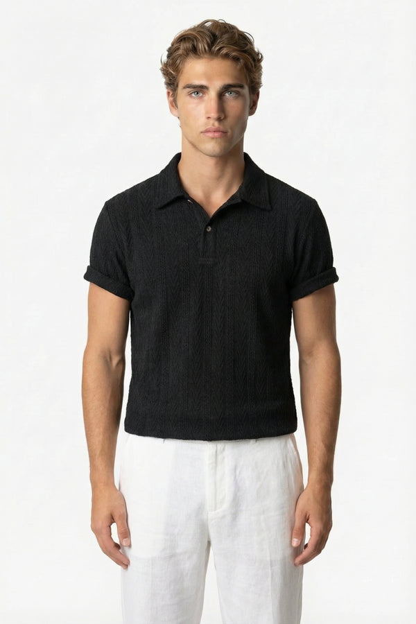 Huxley Textured Polo Black
