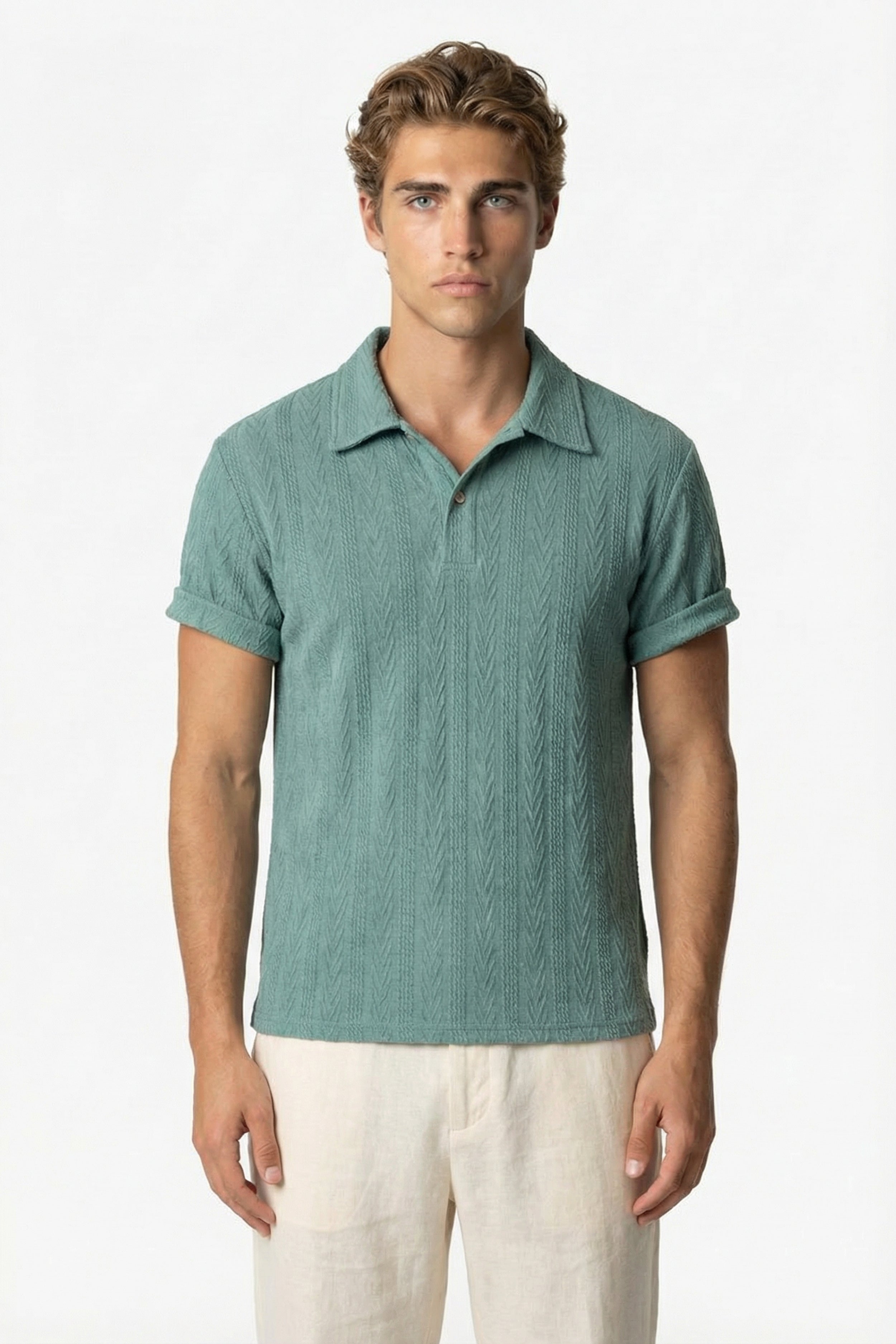 Huxley Textured Polo Eucalyptus