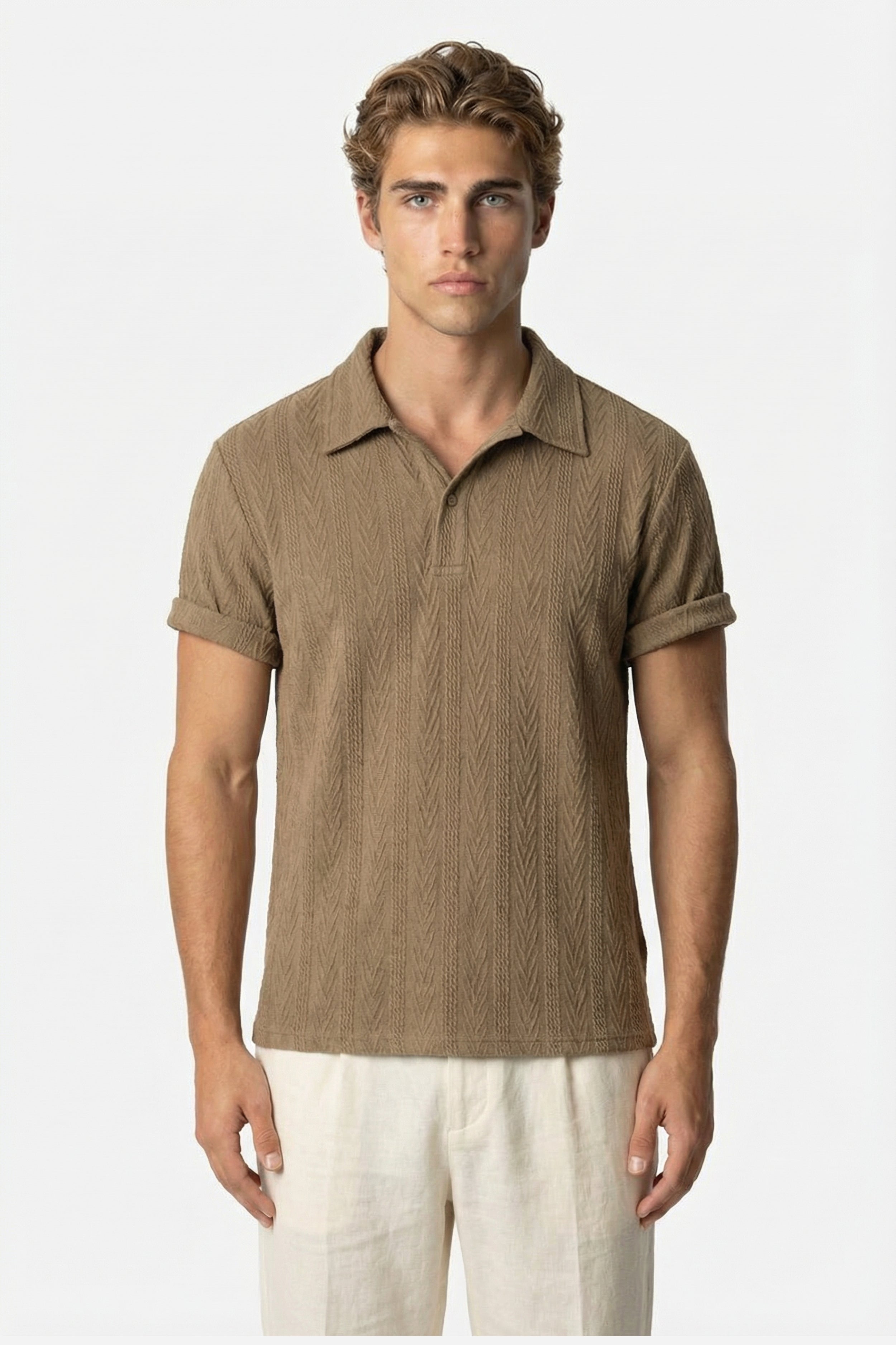 Huxley Textured Polo Beige