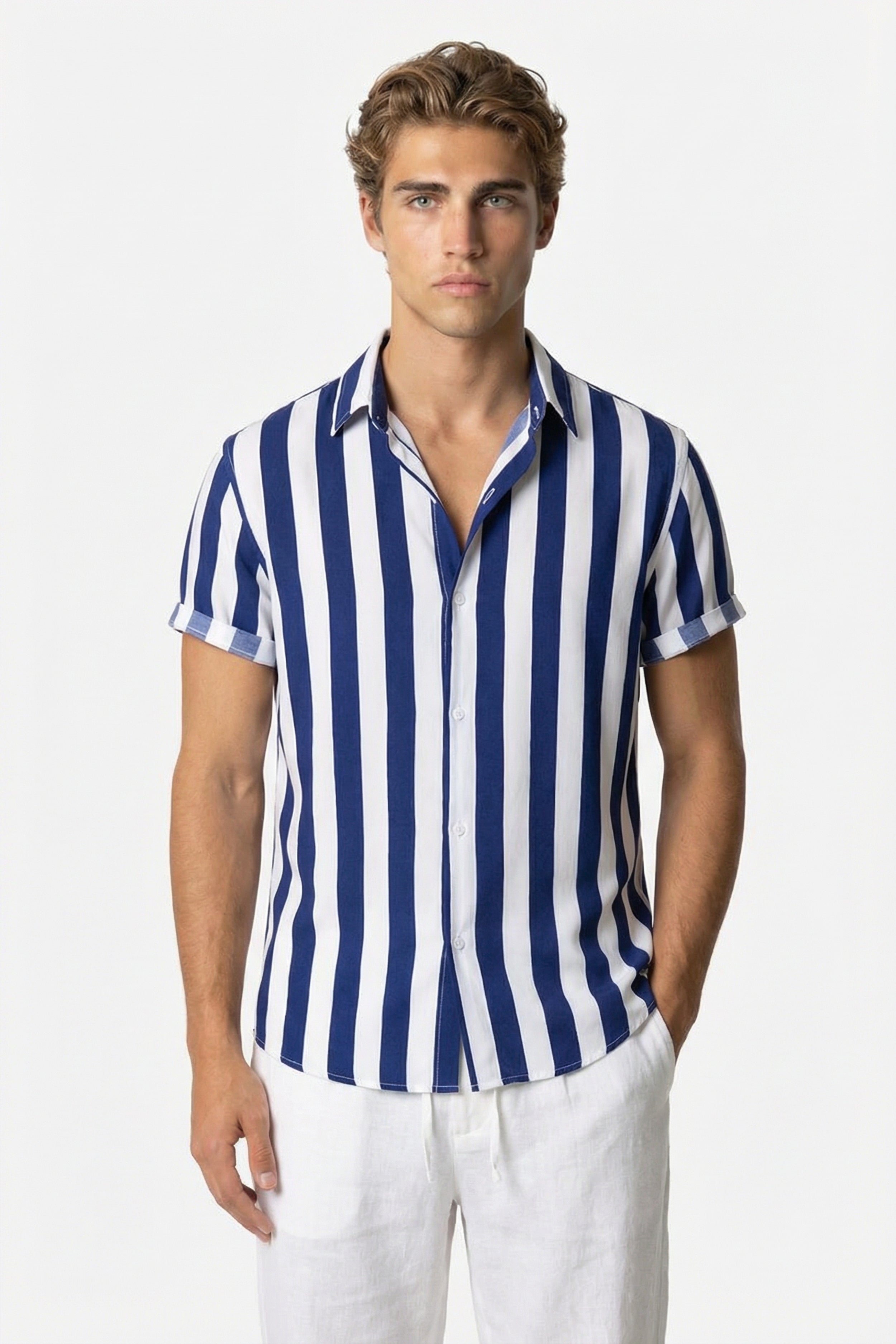 Huxley Striped Summer Shirt Navy