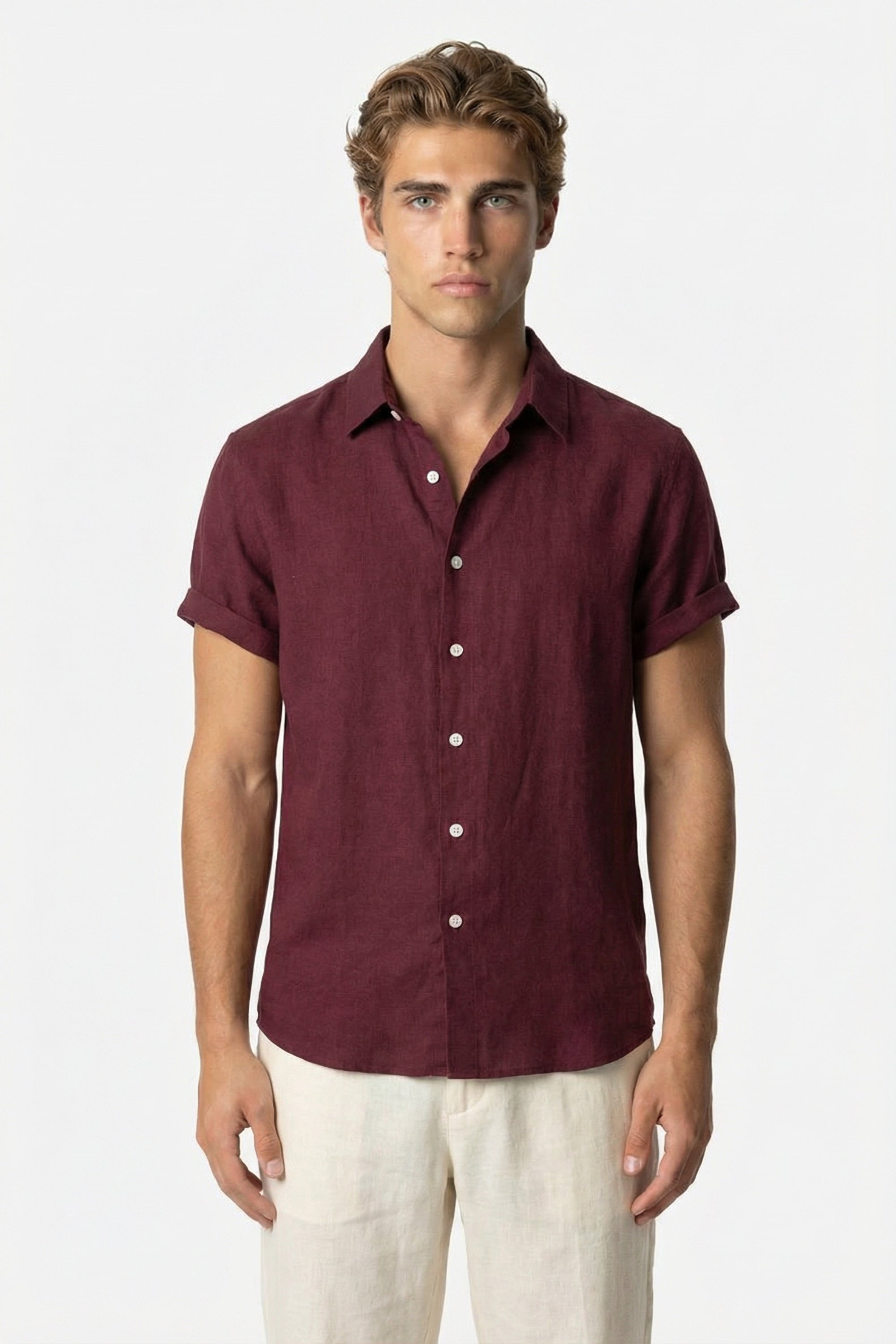 Coastal Linen Shirt Bordeaux