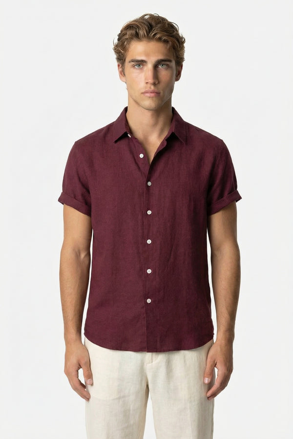 Coastal Linen Shirt Bordeaux