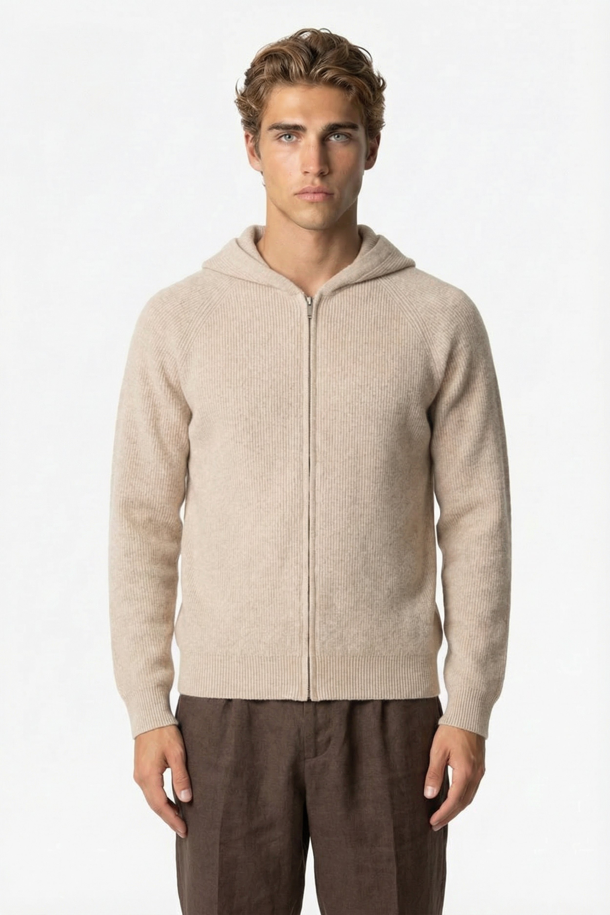 Ashford Cashmere Zip Cardigan Beige