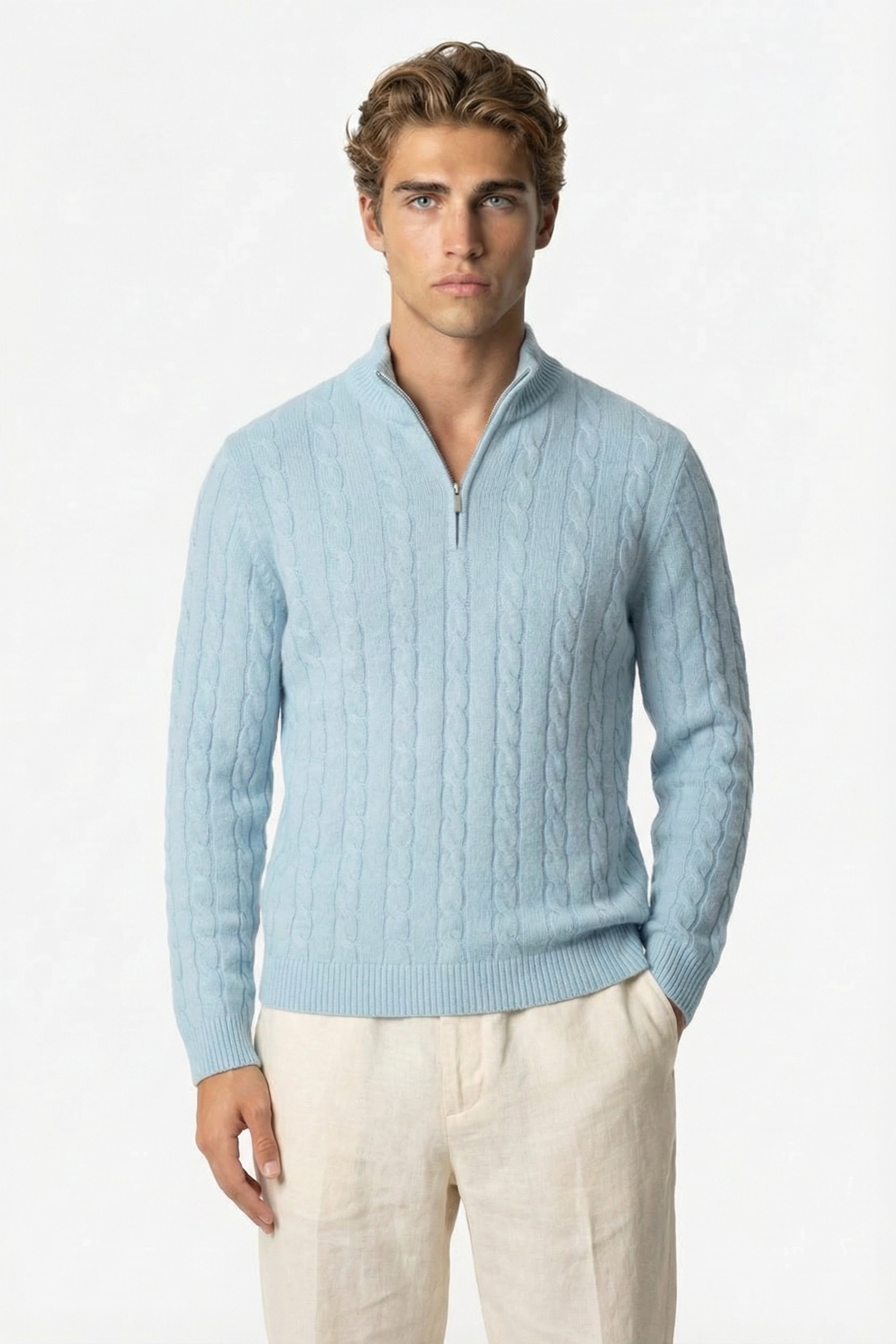 Kensington Cashmere Quarter Zip Blue