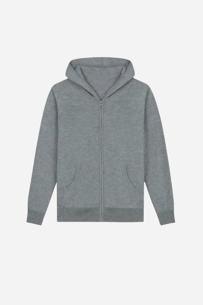Cashmere Hooded Zip-up Grey