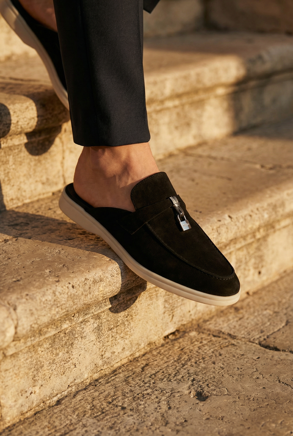 Portobello Suede Mule Black
