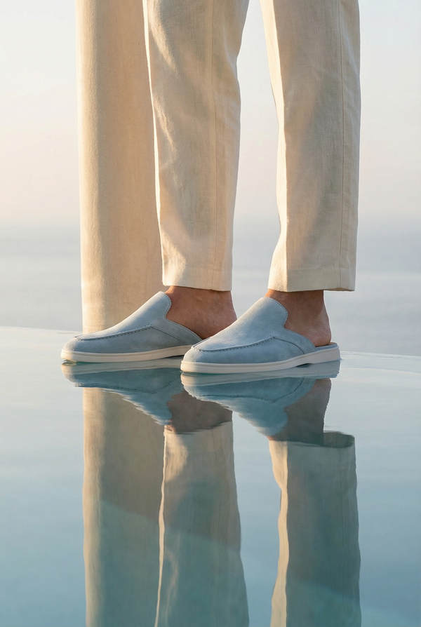 Positano Suede Mule Baby Blue